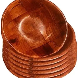 Wooden Woven Salad Bowl, Woven Wood Snack Bowls 8"-Inch, Set of 6