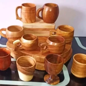 2 piece Wooden Acacia Coffee Cup Mug Set