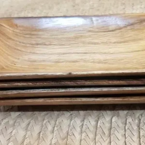 4 Piece 1 x 5 x 10 Inch Rectangular Acacia Wooden Plate Set