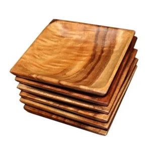 Home 6 piece 1x6x6 inches Wooden Square Acacia Plate Set