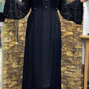 All black Abaya with button and velvet